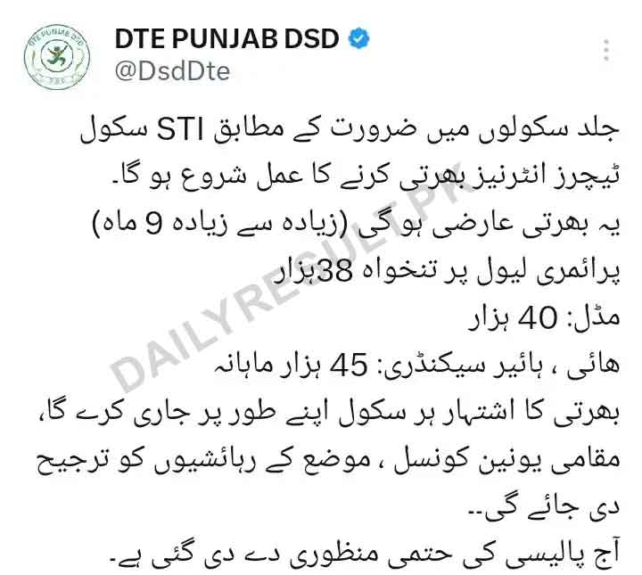 STI Jobs 2025 Portal www.schools.punjab.gov.pk